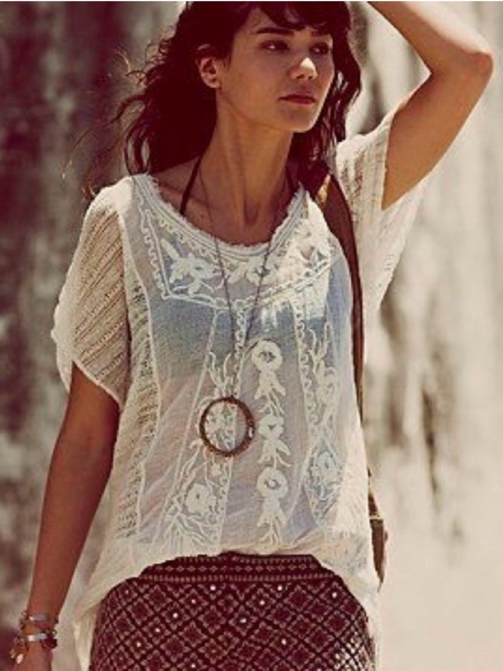 🕉️Free People Passage To India Bohemian cream lace Top🕉️